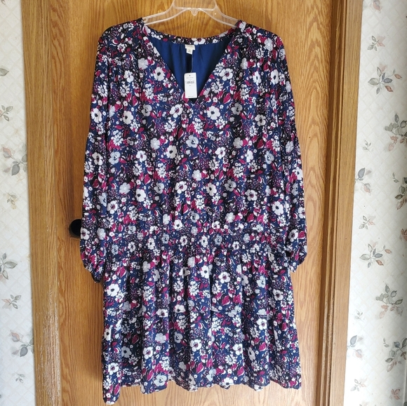 Gap LS smock waisted navy floral mini dress polyester size XXL - Picture 4 of 10